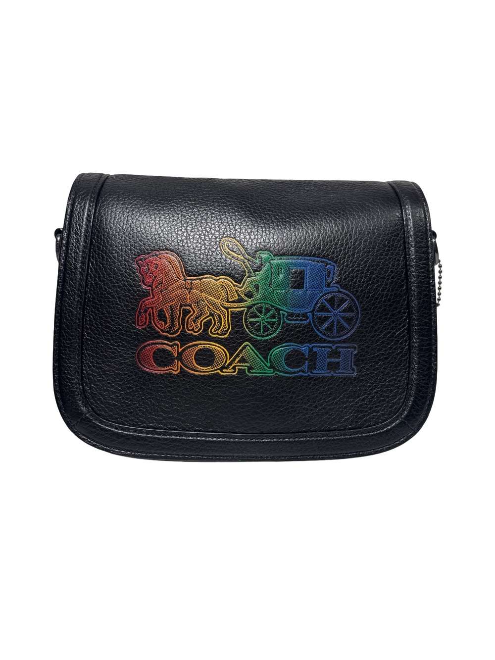Coach🌈 Pride Black Pebble Leather Shoulder Bag w/ Rainbow Coach Carriage EUC - Picture 6 of 10